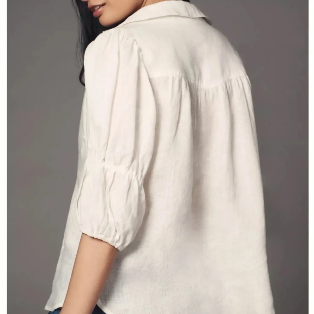 Pilcro by Anthropologie The Tallulah Linen Double Puff-Sleeve Blouse White Sz XS
